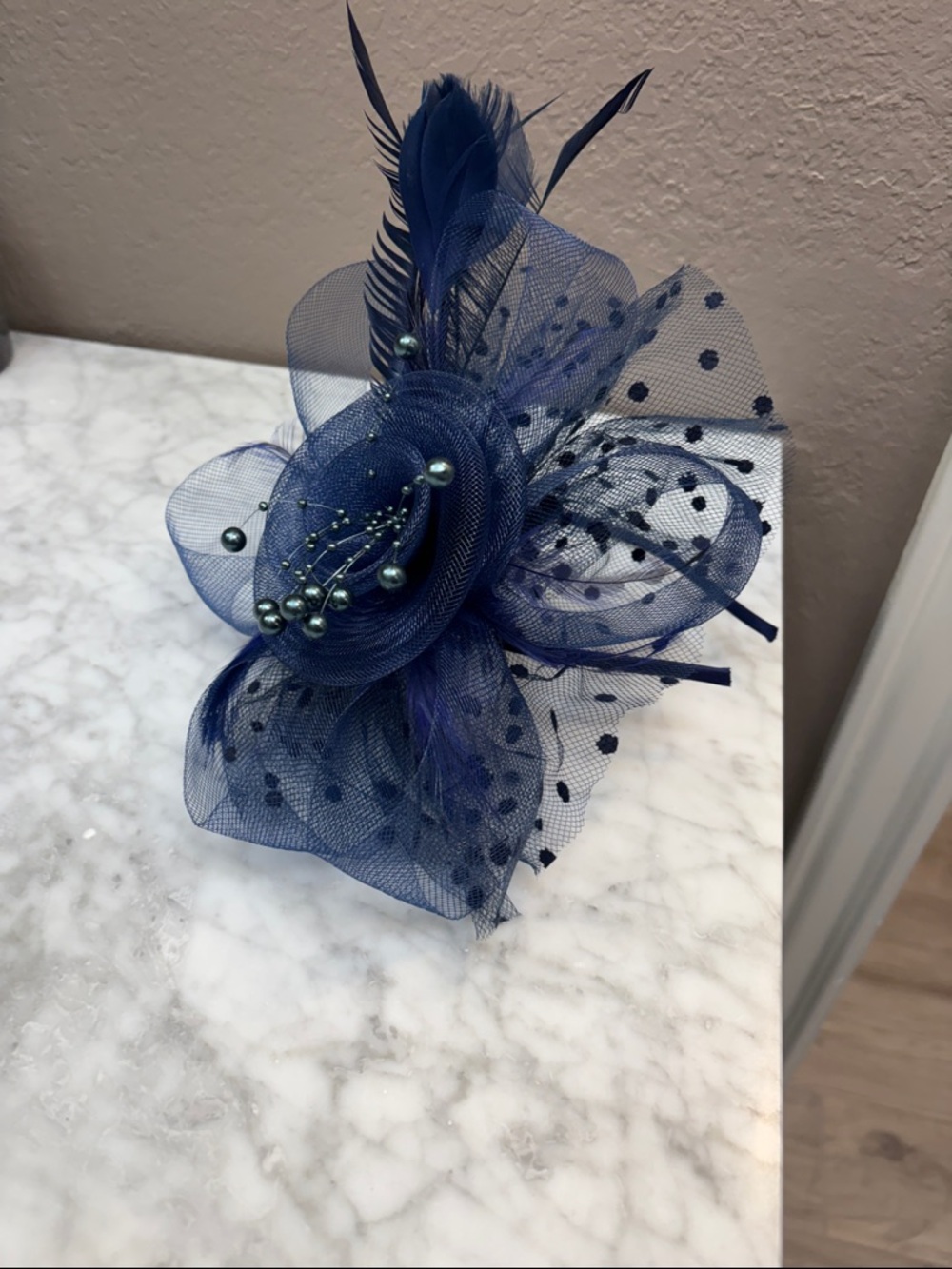 Navy Blue Feathered Fascinator Headpiece